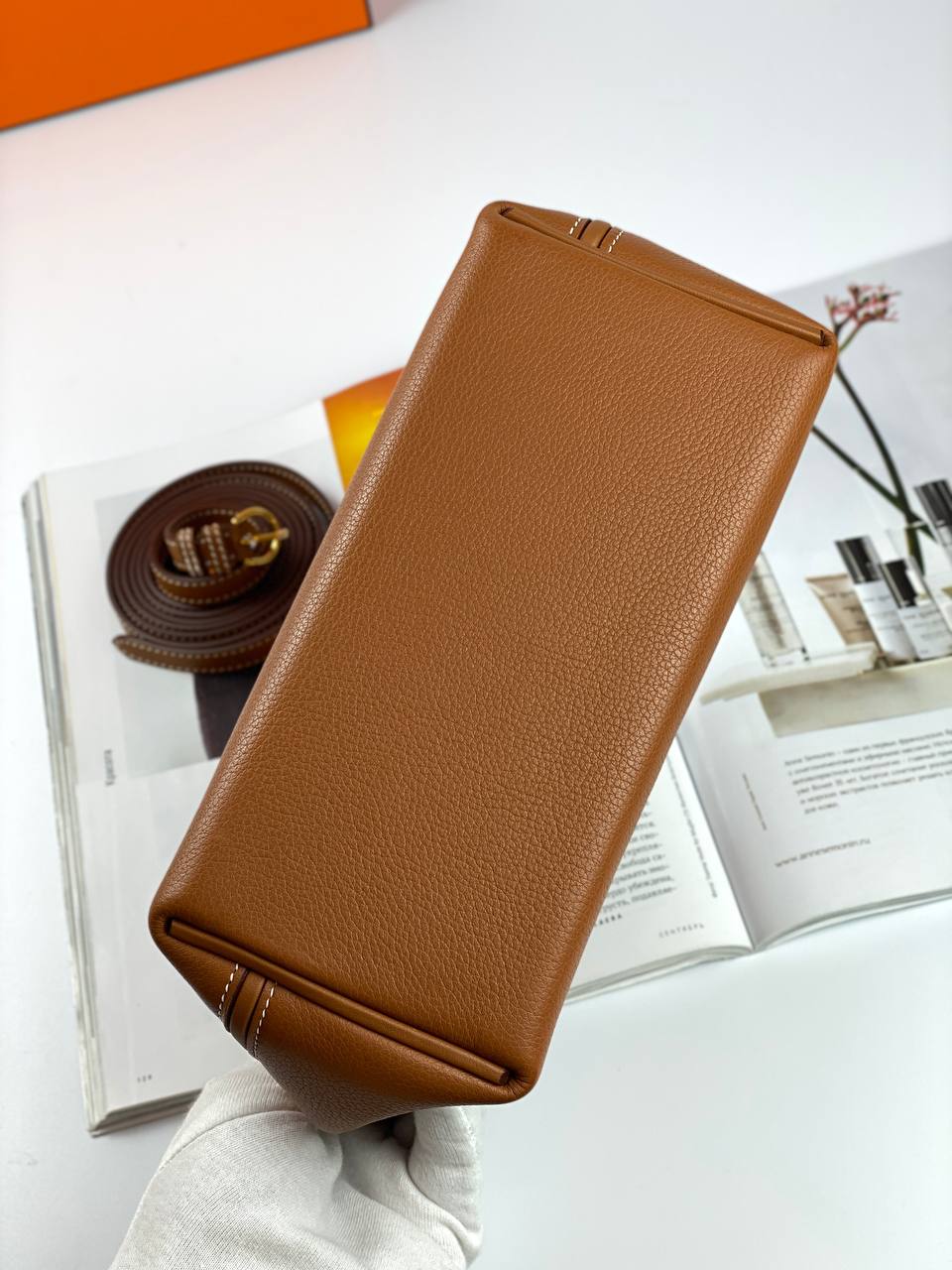 Luxury Hermes 24/24 Bag Evercolor with Swift 21 brown Gold Hardware