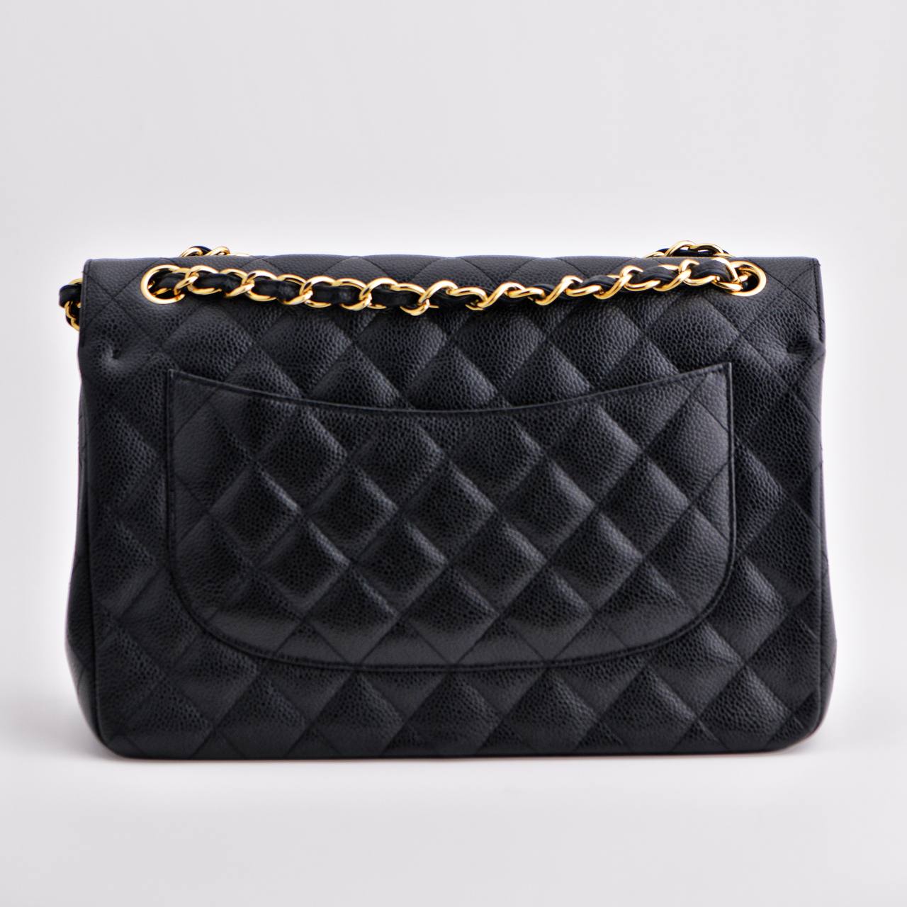 Chanel Jumbo Black Calfskin Caviar Double Flap Bag with GHW