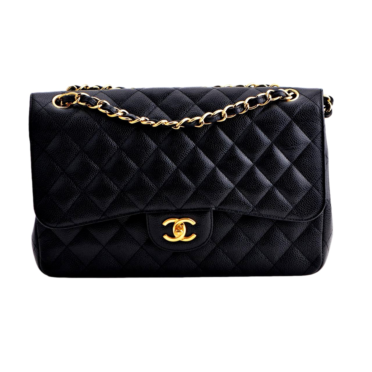 Chanel Jumbo Black Calfskin Caviar Double Flap Bag with GHW