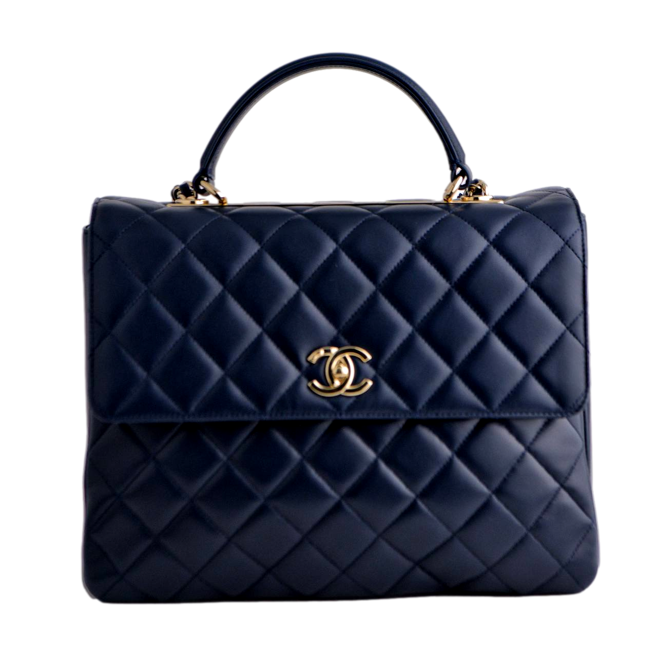 Chanel Large Trendy CC Top Handle Flap Bag in Navy Lambskin