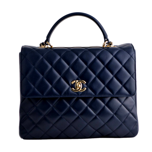 Chanel Large Trendy CC Top Handle Flap Bag in Navy Lambskin