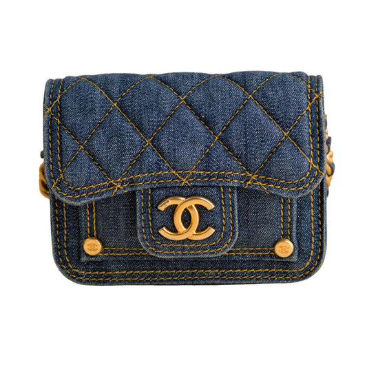 Chanel 23S Denim Quilted Card Holder Shoulder Bag