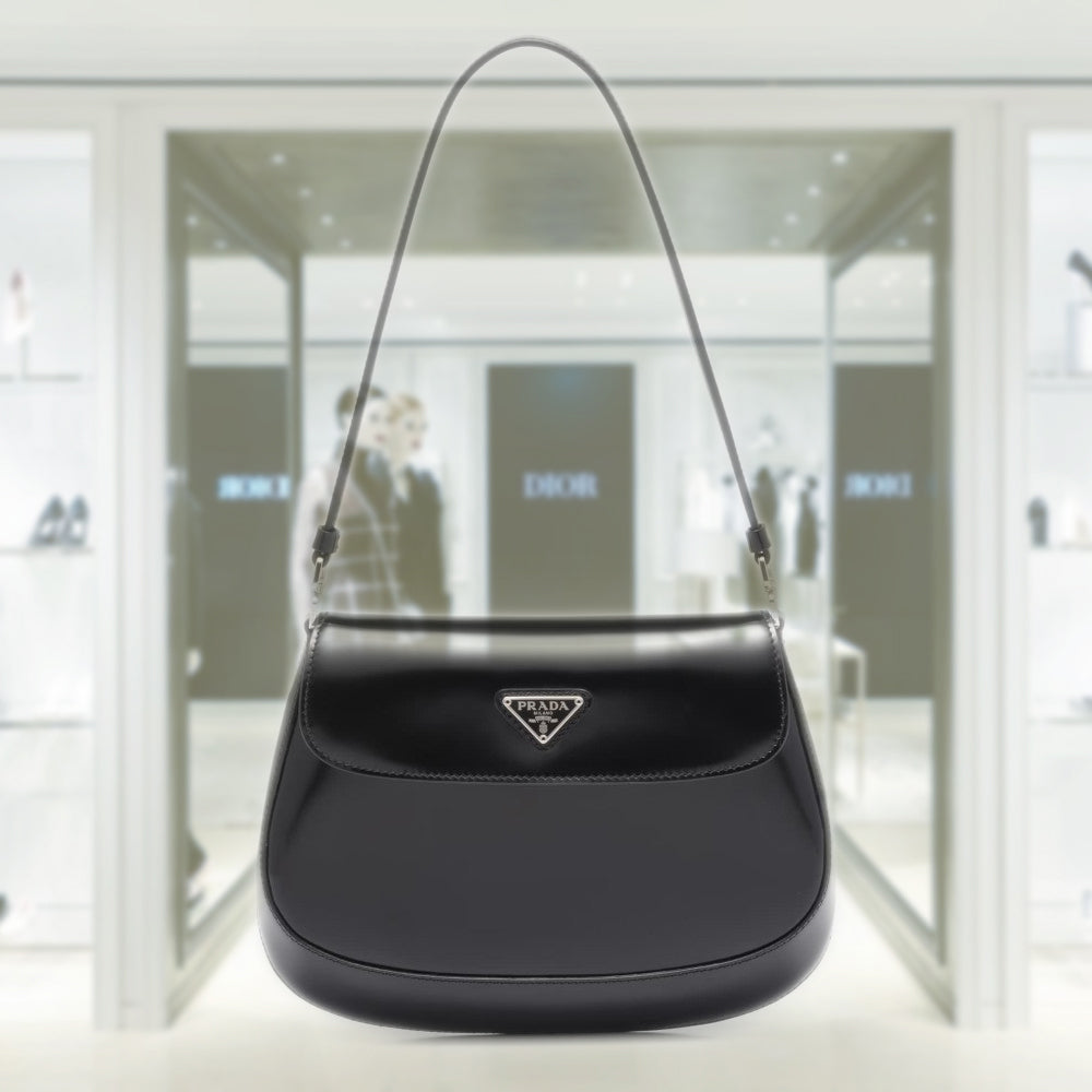 Prada Cleo brushed leather shoulder bag with flap