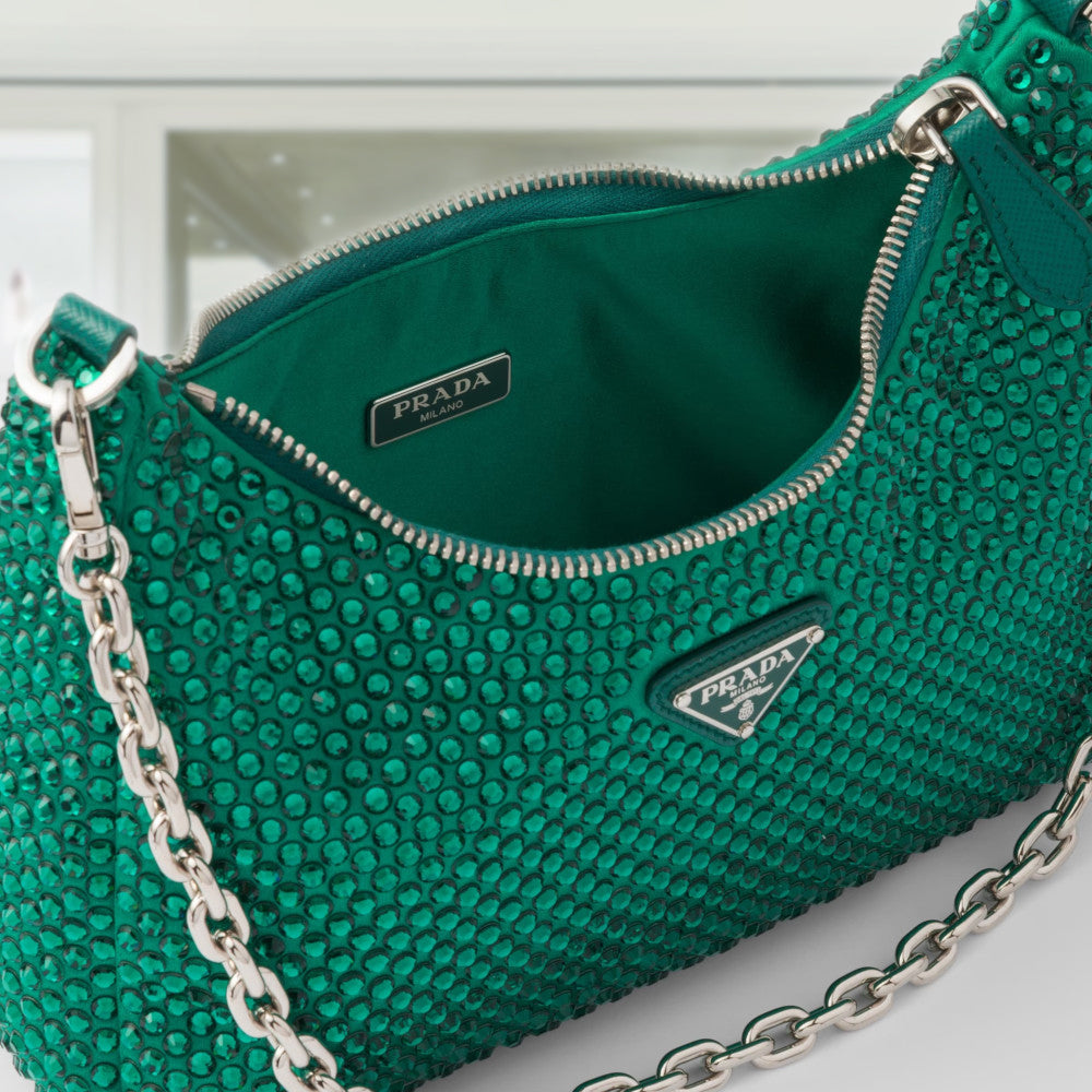 Prada Re-Edition 2005 satin bag with crystals