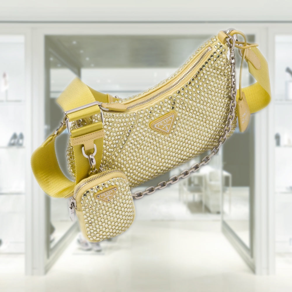 Prada Re-Edition 2005 satin bag with crystals