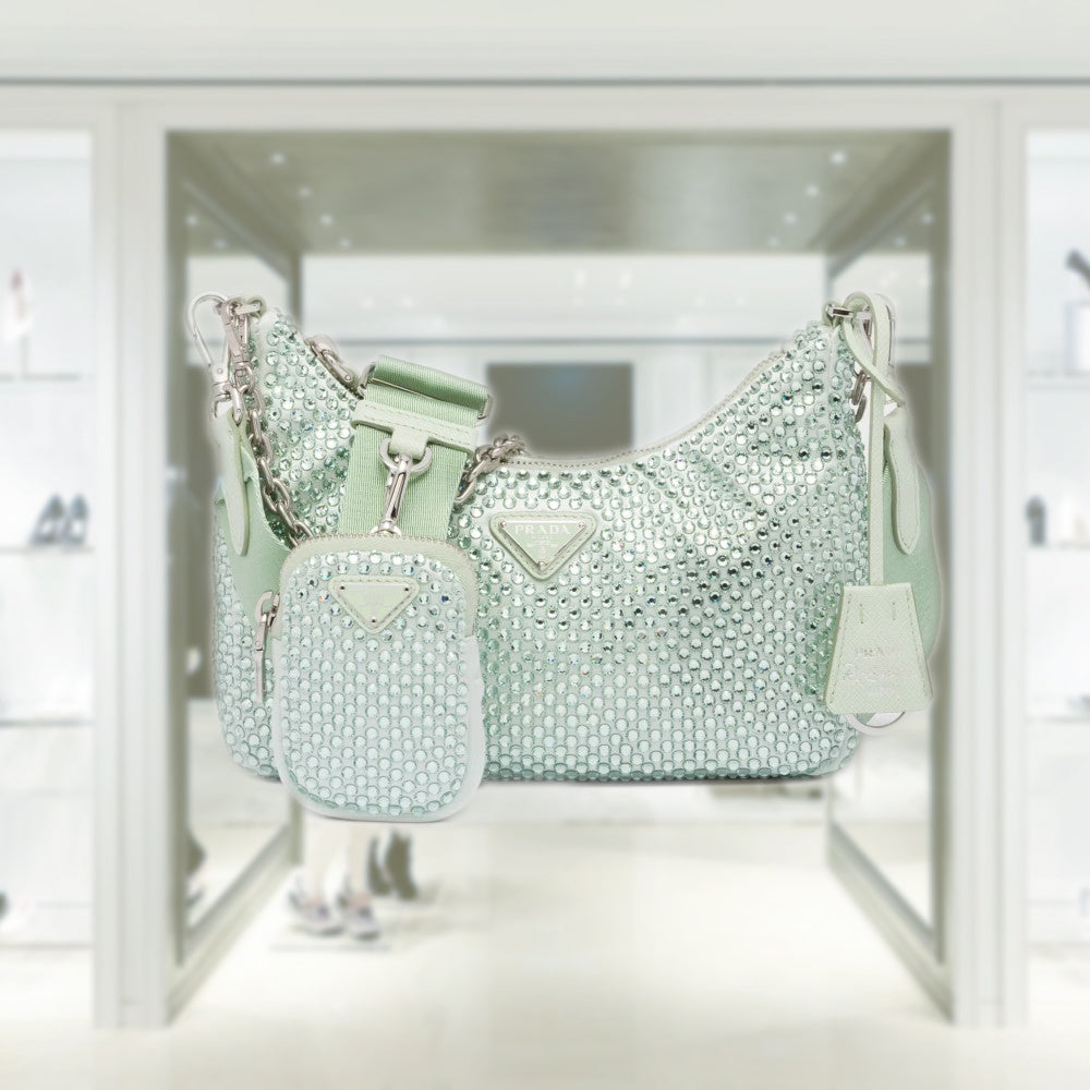 Prada Re-Edition 2005 satin bag with crystals