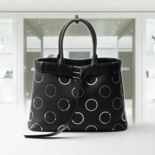 Prada Buckle large leather bag with appliquÃ©s