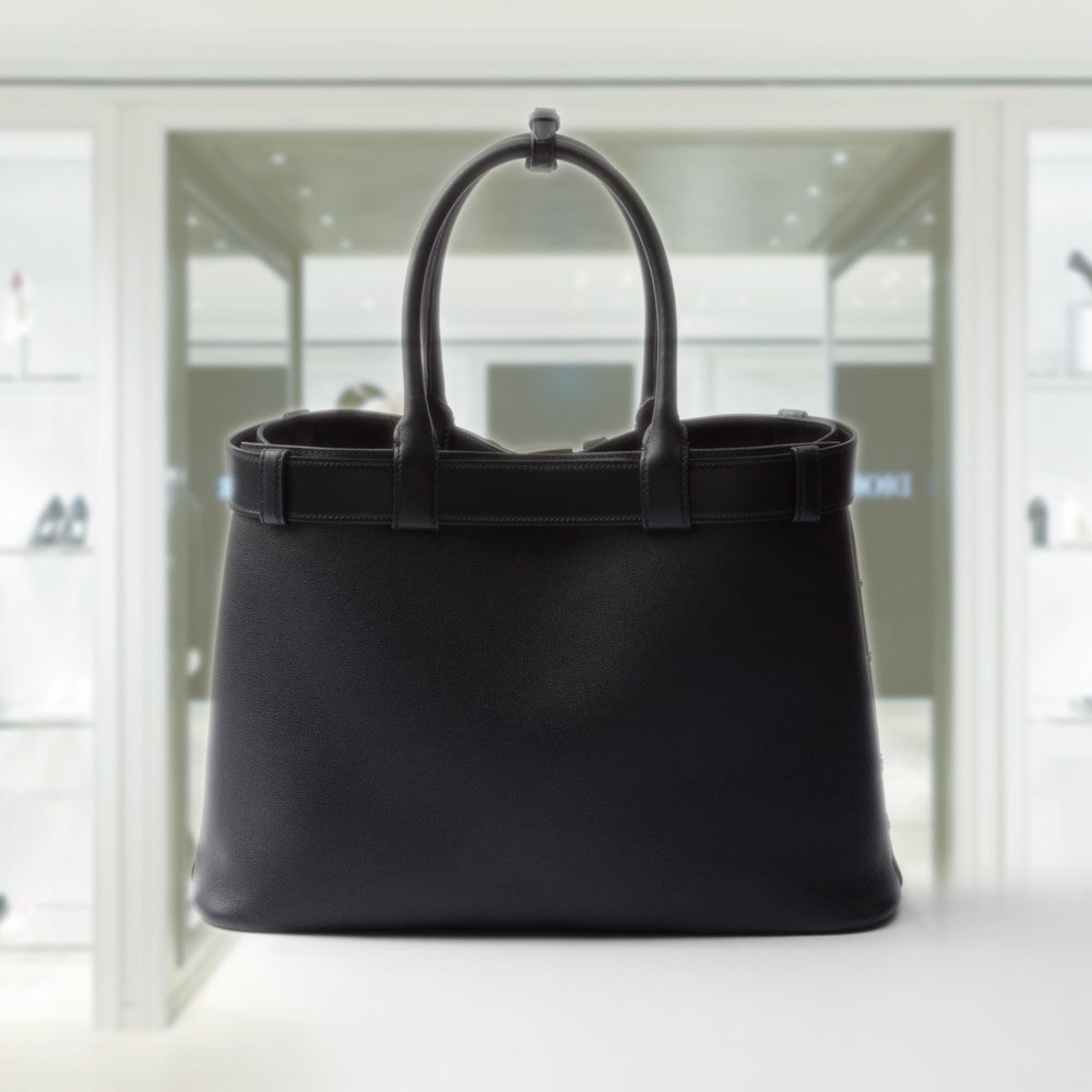Prada Buckle large leather bag with appliquÃ©s