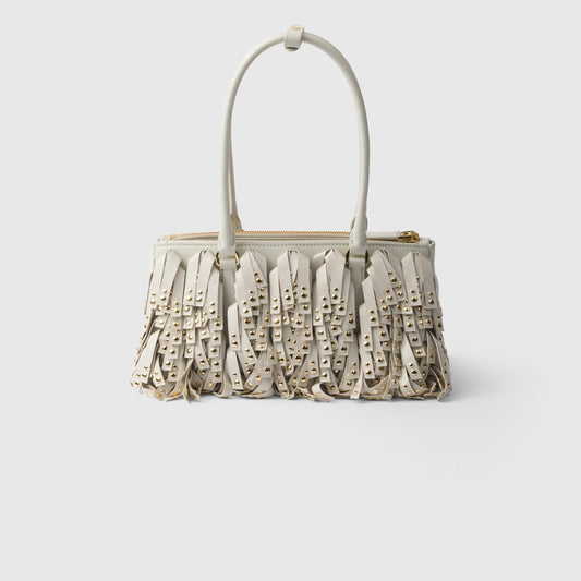 Prada Galleria medium nappa leather bag with fringe and studs