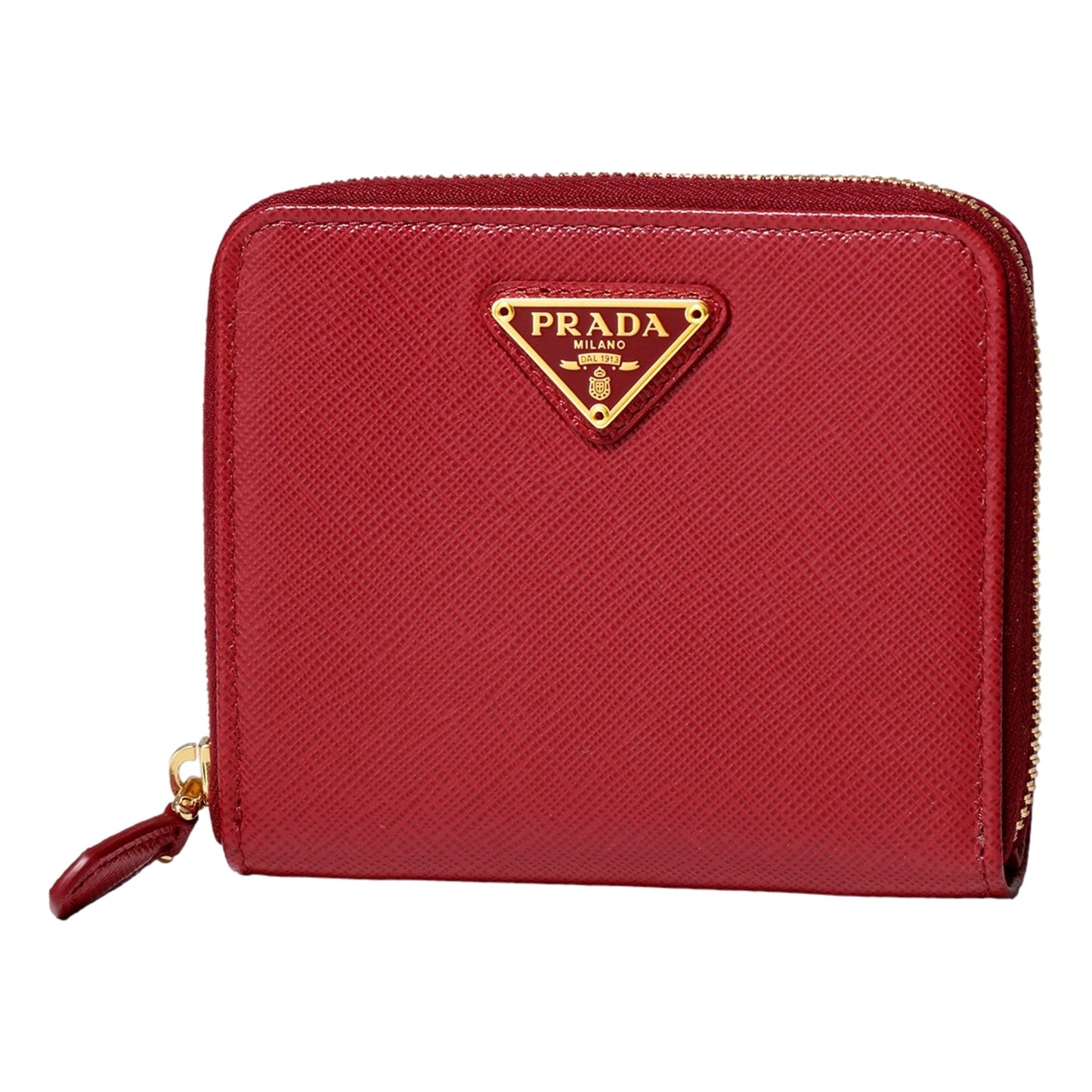 Prada Saffiano Leather Bi-fold Zip Wallet Red