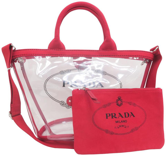 Prada Logo Tote Red Pvc Shoulder Bag