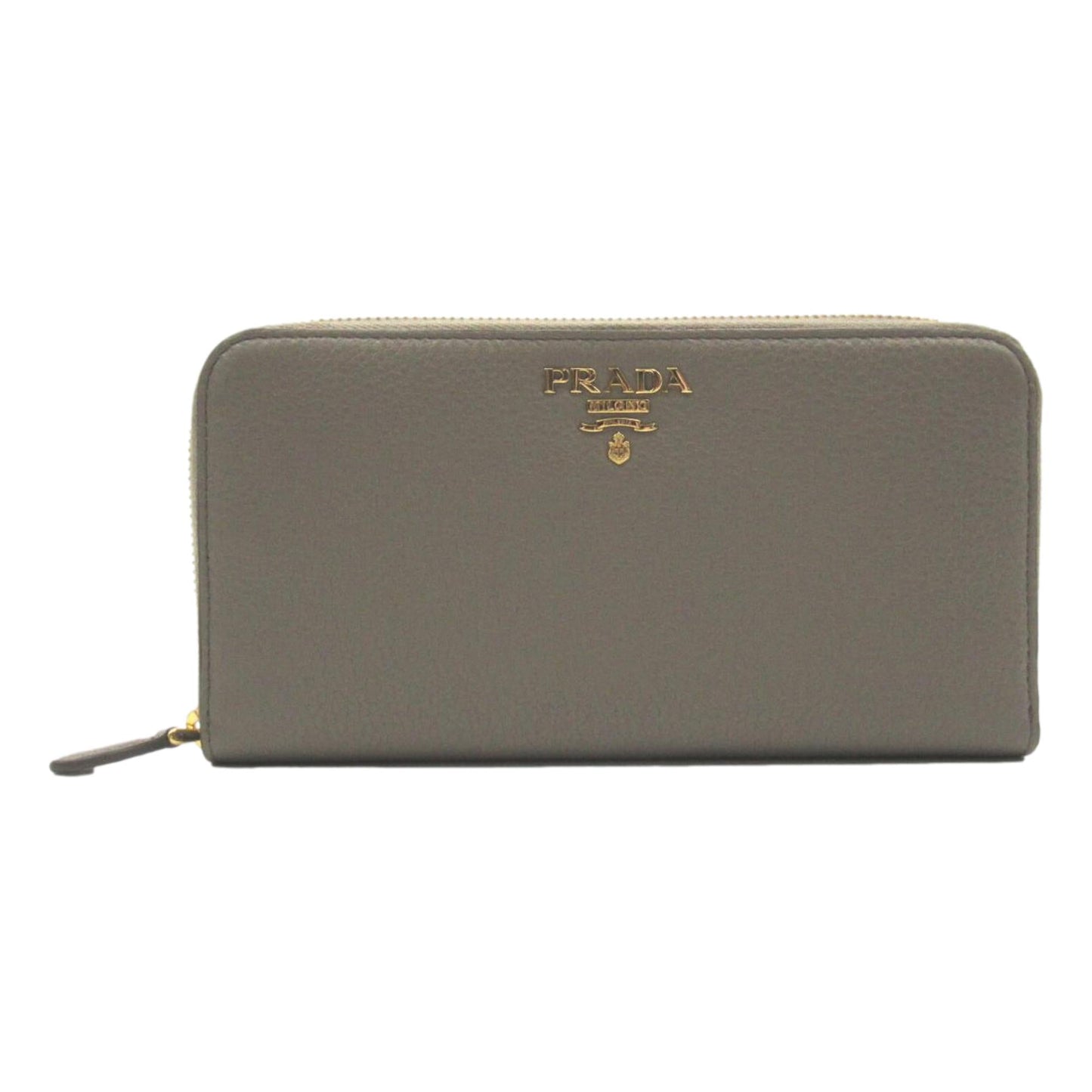Prada Argilla Gray Vitello Grain Leather Zip Around Continental Wallet