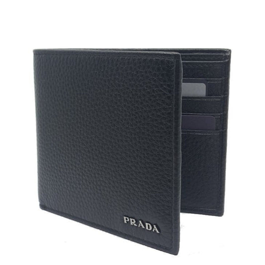 Prada Portaf. Orizzontale Nero Black Vitello Grain Leather Wallet
