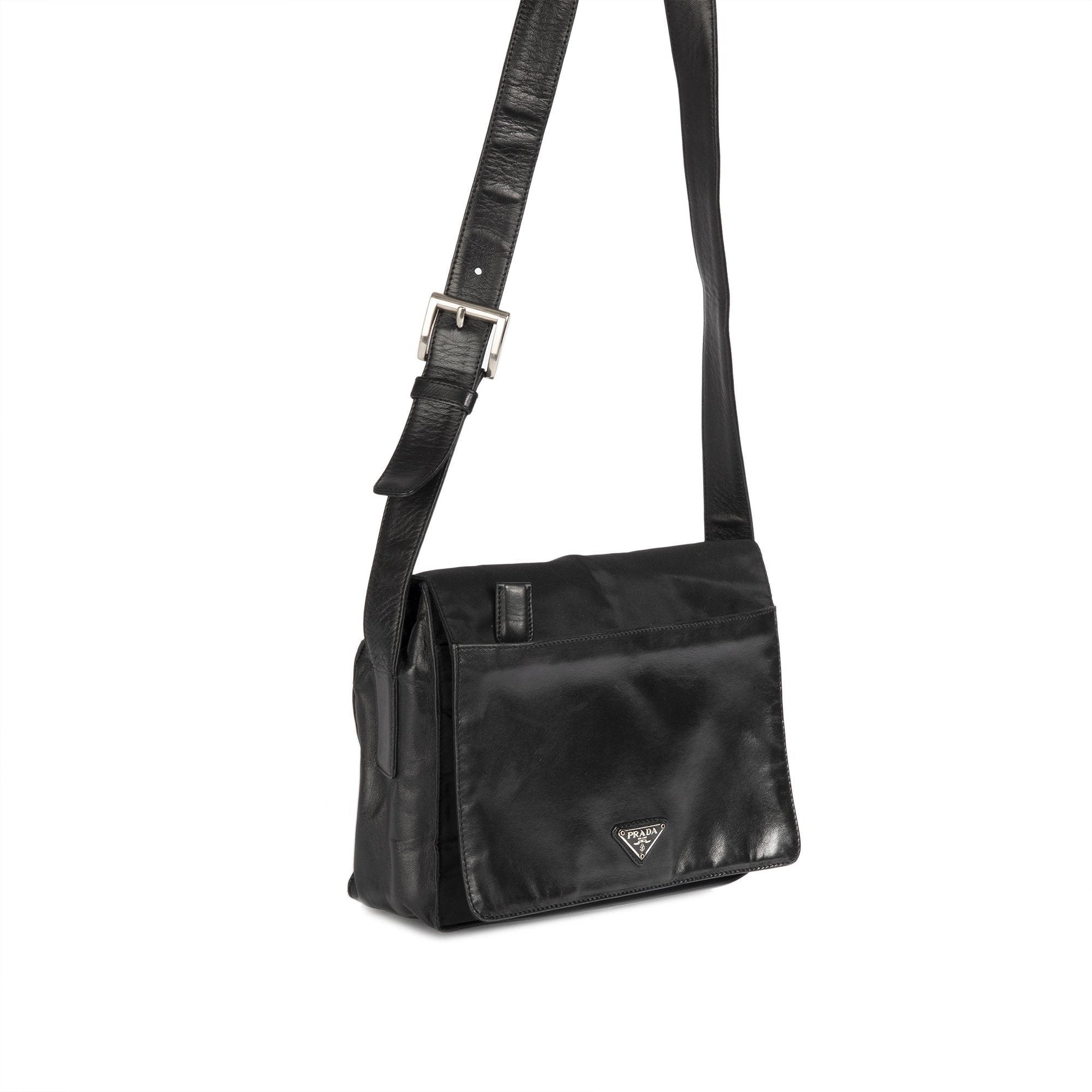 Prada Leather-Trimmed Tessuto Nylon Messenger Bag