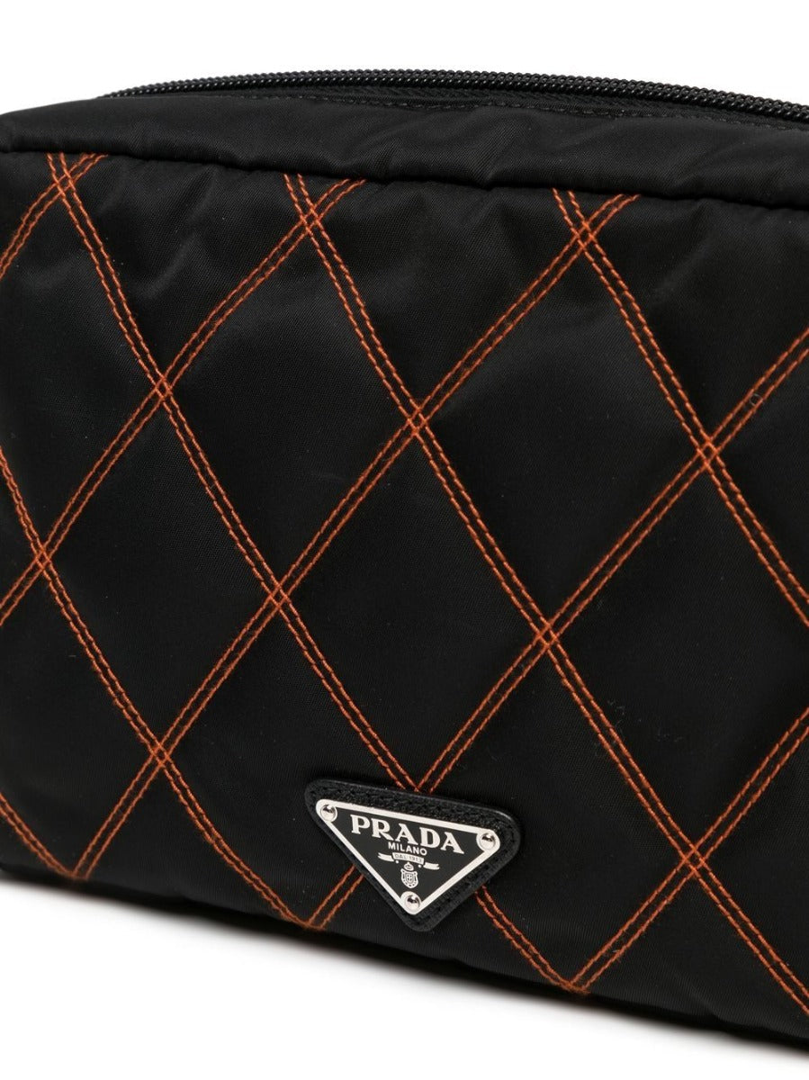 PRADA Nylon Black and Orange Pouch Luxury Handbag