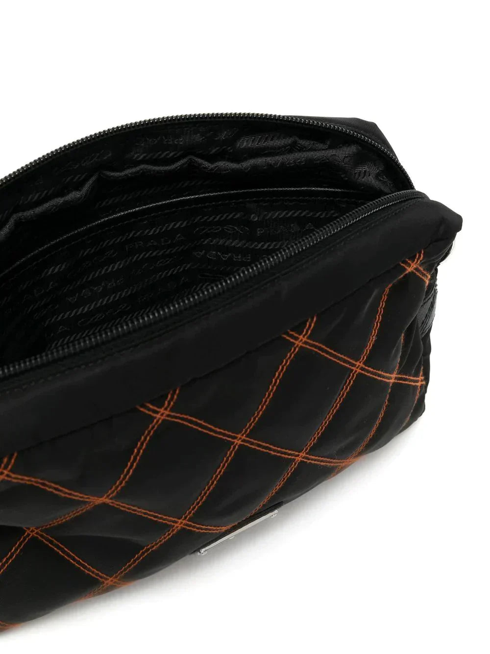 PRADA Nylon Black and Orange Pouch Luxury Handbag