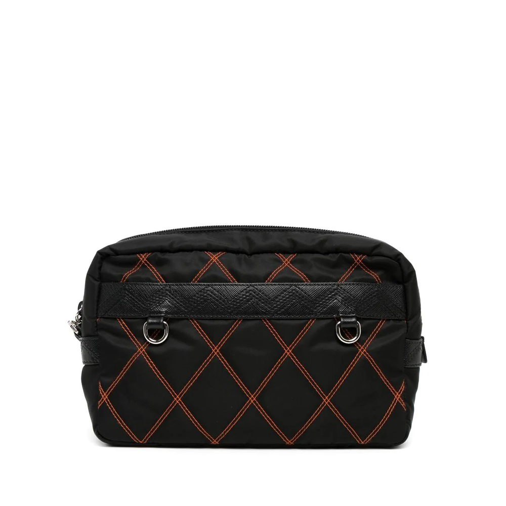 PRADA Nylon Black and Orange Pouch Luxury Handbag