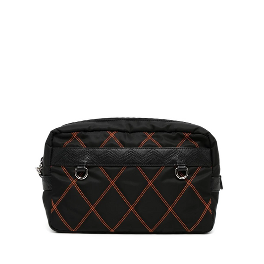 PRADA Nylon Black and Orange Pouch Luxury Handbag