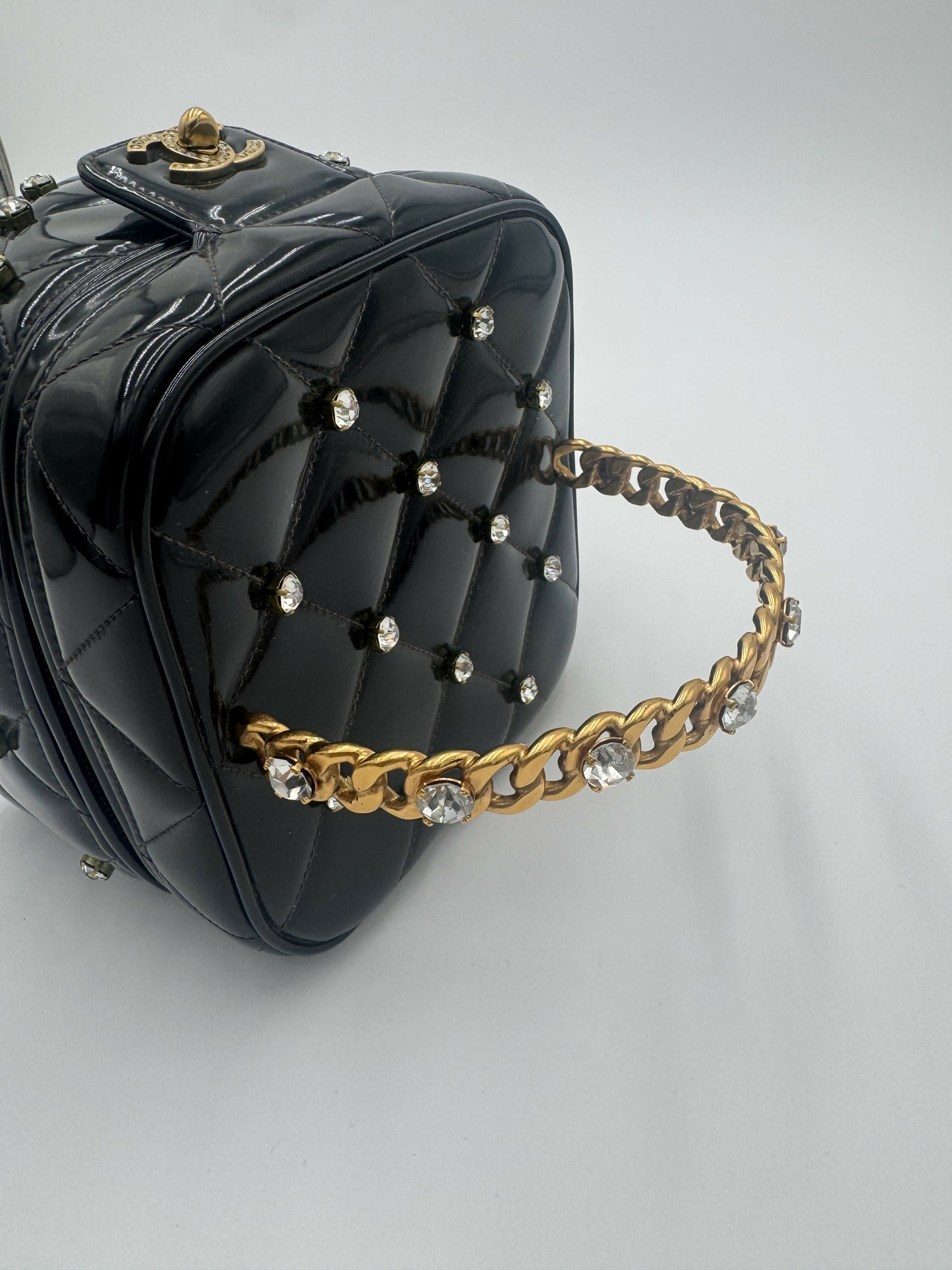 Chanel 1995 Barbie Black Rhinestone Heart-Mirror Vanity Case Bag