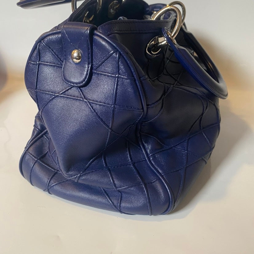 Christian Dior Cannage Leather Blue Tote Bag