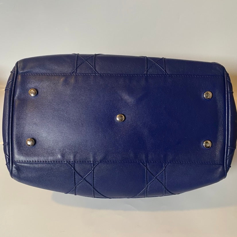 Christian Dior Cannage Leather Blue Tote Bag