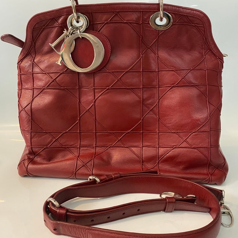 Christian Dior Soft Cannage Red Leather Shoulder Bag