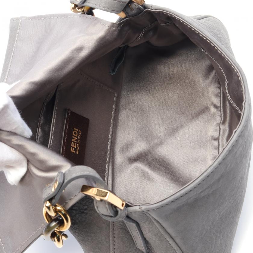 Fendi Mamma Bucket Chain Handbag Leather Gray