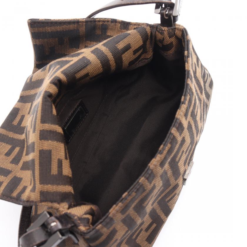Fendi Mini Mamma Bucket Zucca Handbag Canvas Leather Dark Brown Beige