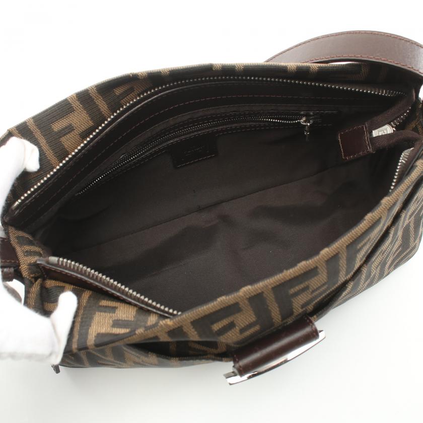 Fendi Zucca One Shoulder Bag Canvas Leather Brown Dark Brown