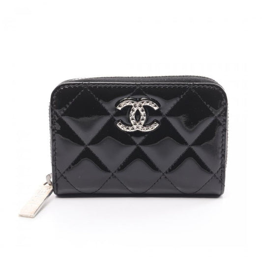 Chanel Brilliant Matelasse Round Fastener Coin Purse Patent Leather Black Silver Hardware 885994