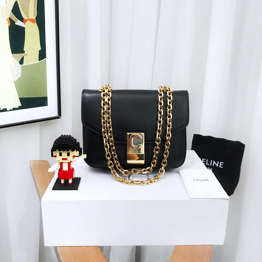 Luxury CELINE C Bag Black Leather Chain Strap Small
