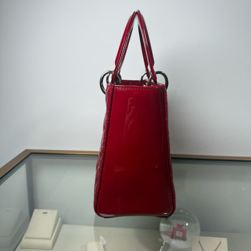 Dior Lady Dior Red Patent Leather MM 2Ways Bag