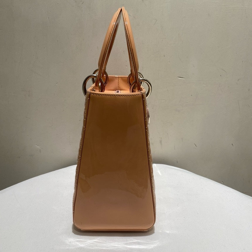 Dior Lady Patent Leather Bag Beige Pink Medium