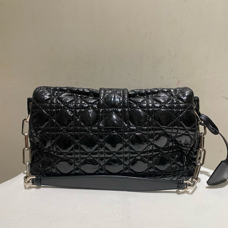 Dior Black Patent Leather Handbag Quilted Medium