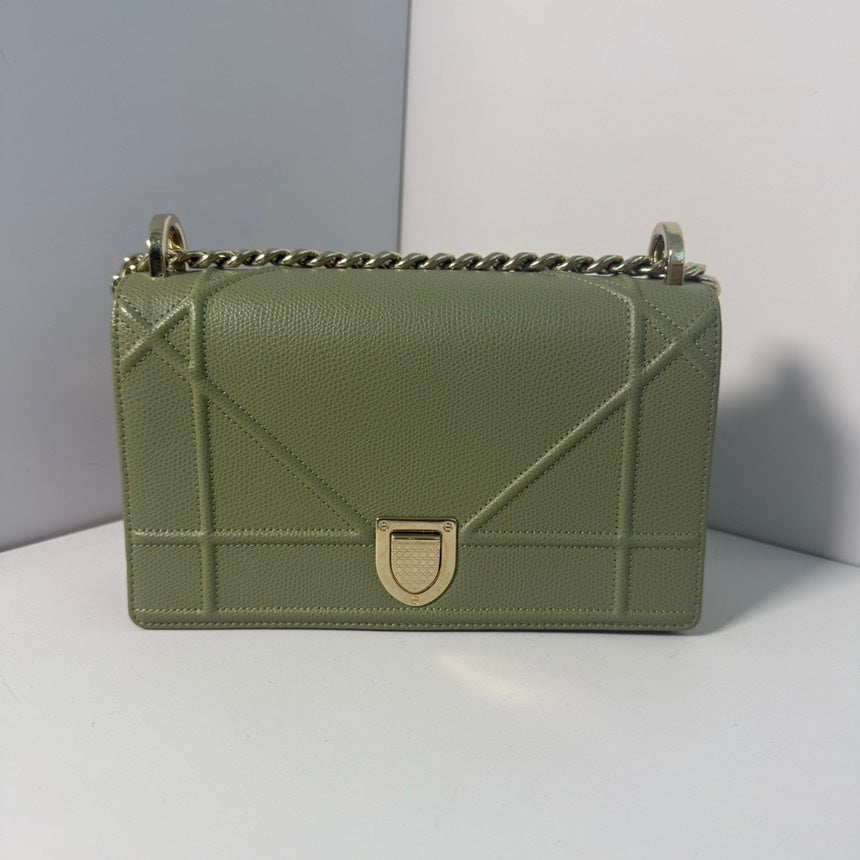 Dior Green Diorama Leather Chain Bag 21.5x13x8cm