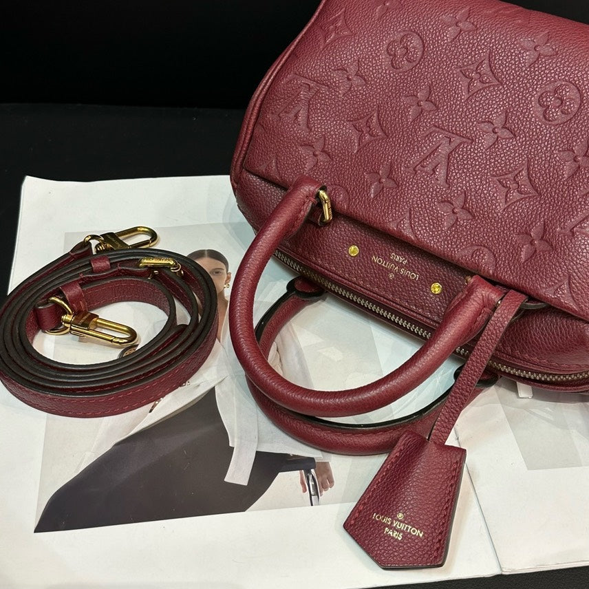 Louis Vuitton Burgundy Leather Monogram Satchel 20.5x13.5x12