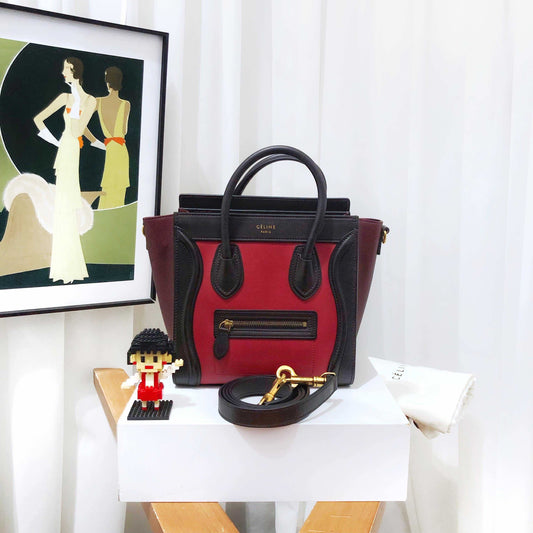 Luxury CELINE Nano Two-Way Bag Red and Black