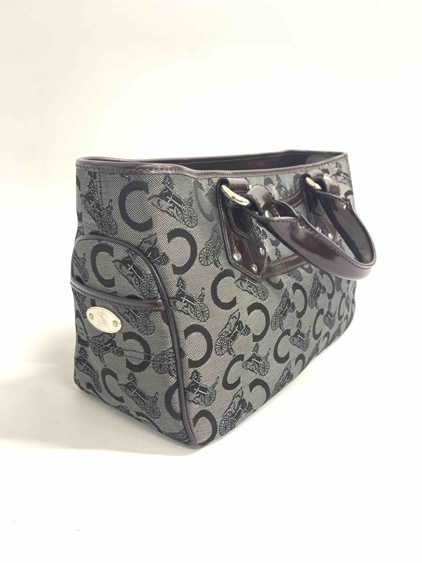 Luxury CELINE Pattern Gray Canvas Top Handle Bag