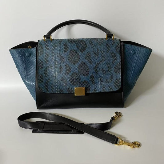 Luxury CELINE Two Ways Bag in Blue and Black Python Leather - Satchel