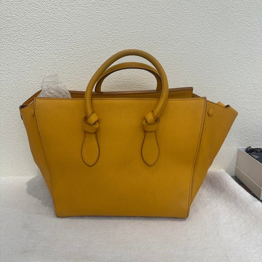 Luxury CELINE Mini Luggage Tote Yellow Leather Top Handle Bag