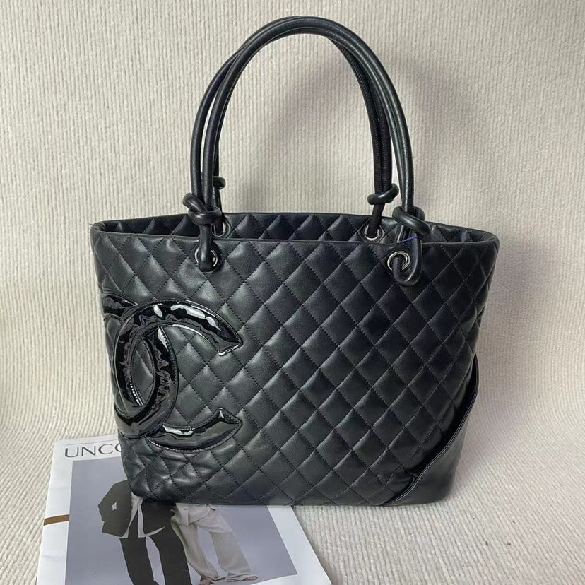 Chanel Cambon Tote Bag Black Leather Shoulder Bag 5020712