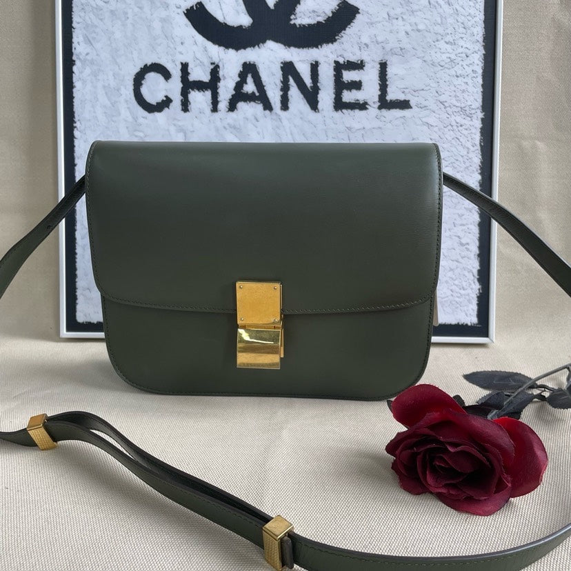 Luxury CELINE Box Bag Olive Green Shoulder Bag