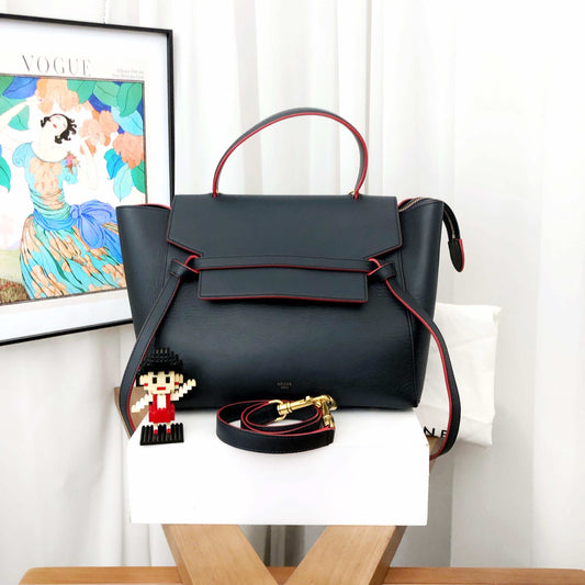 Luxury CELINE Belt Micro Tote Bag Dark Blue Leather Tote