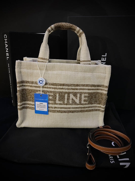 Luxury CELINE Canvas Tote Bag Brand New with Long Strap - Beige