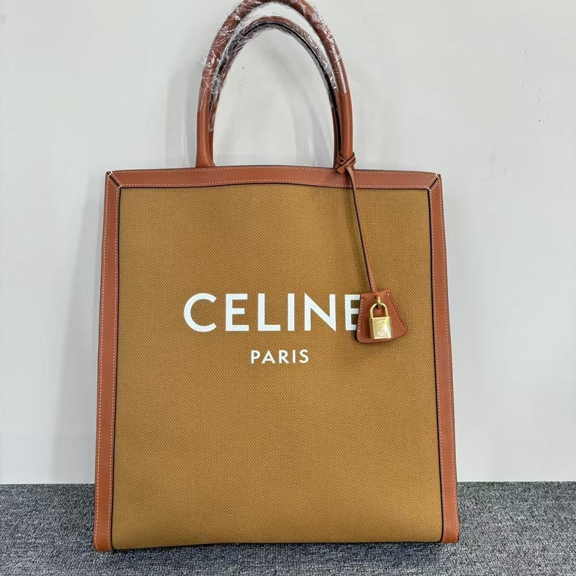 Luxury CELINE Paris Canvas Tan Tote Bag