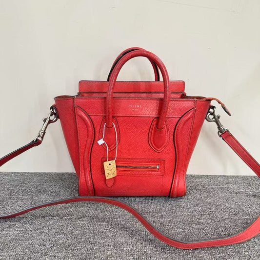 Luxury CELINE Luggage Nano Bag SJZ2-18 Red Leather Satchel