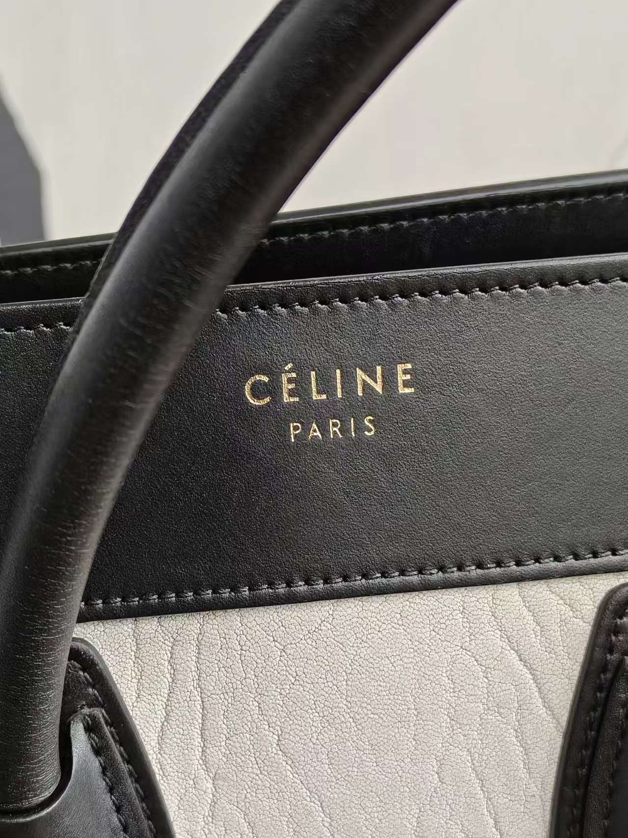 Luxury CELINE Luggage Micro Tote Bag Black Leather