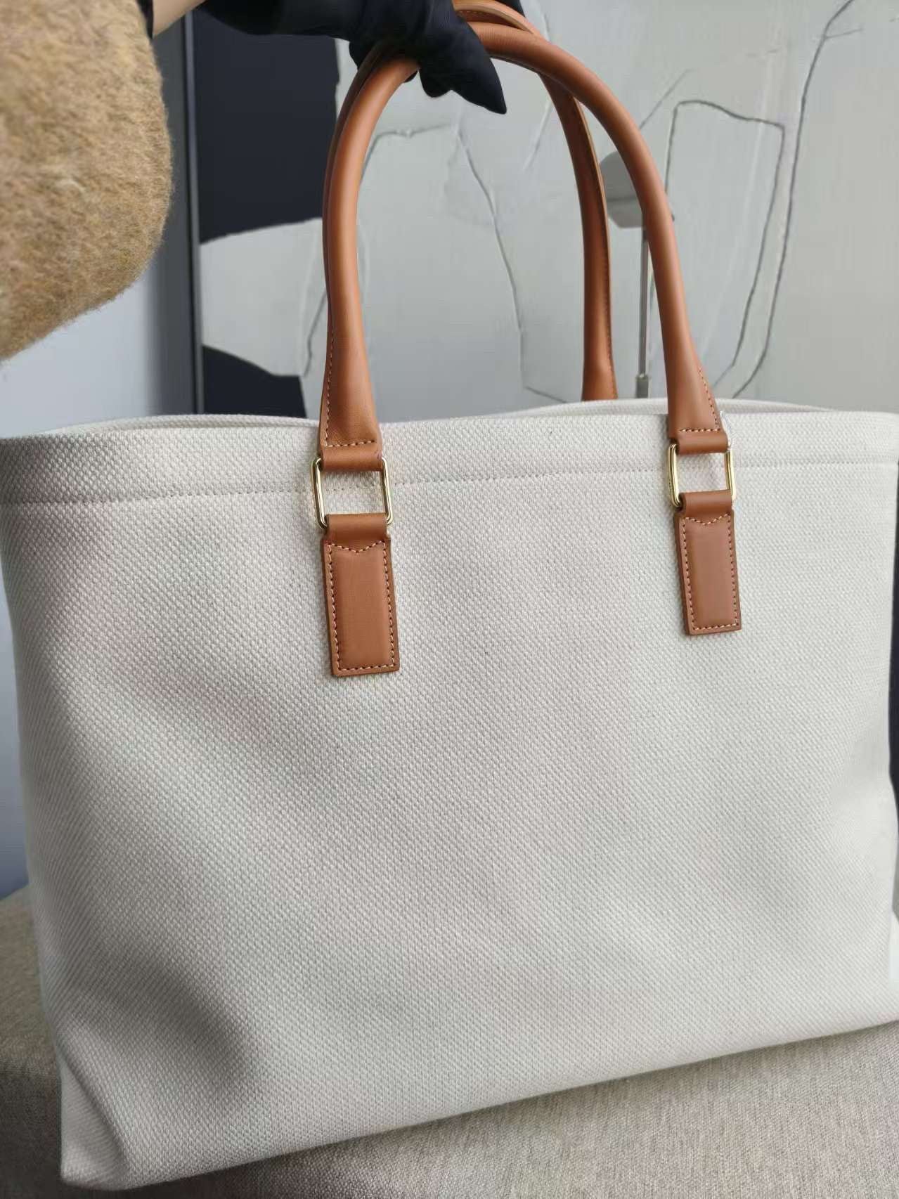 Luxury CELINE Large Cabas Phantom White Tote Bag