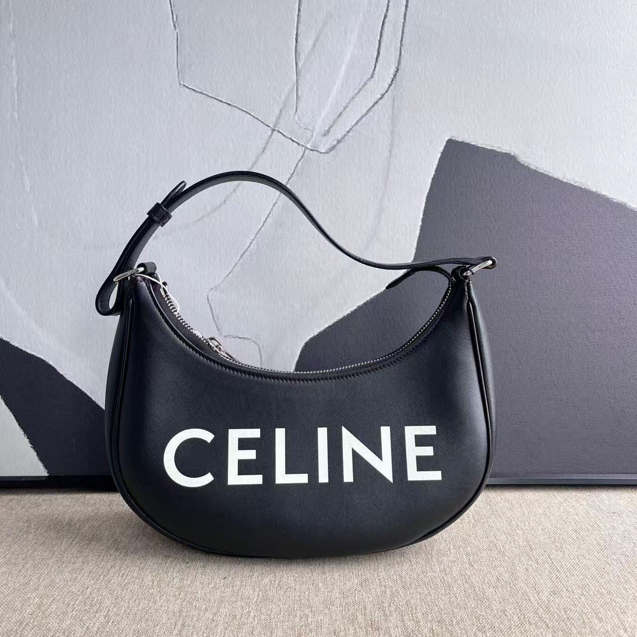 Luxury CELINE Ava Hobo Bag in Black Leather - Designer Handbag