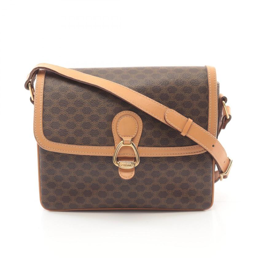 Luxury CELINE Macadam Shoulder Bag, Dark Brown/Light Brown PVC Leather